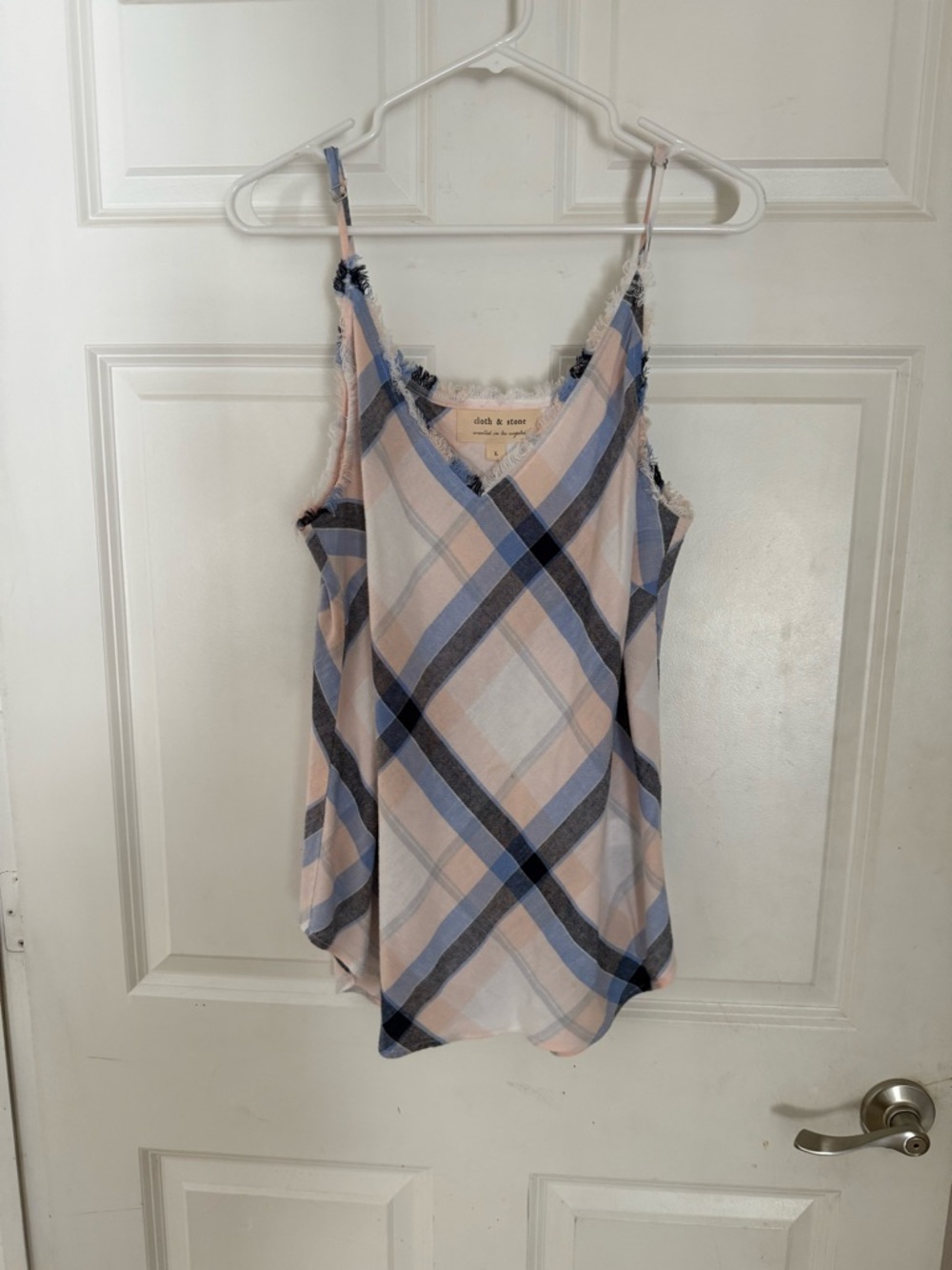 cloth & stone Pastel Plaid fringe Trim Cami Top - Pink & Blue